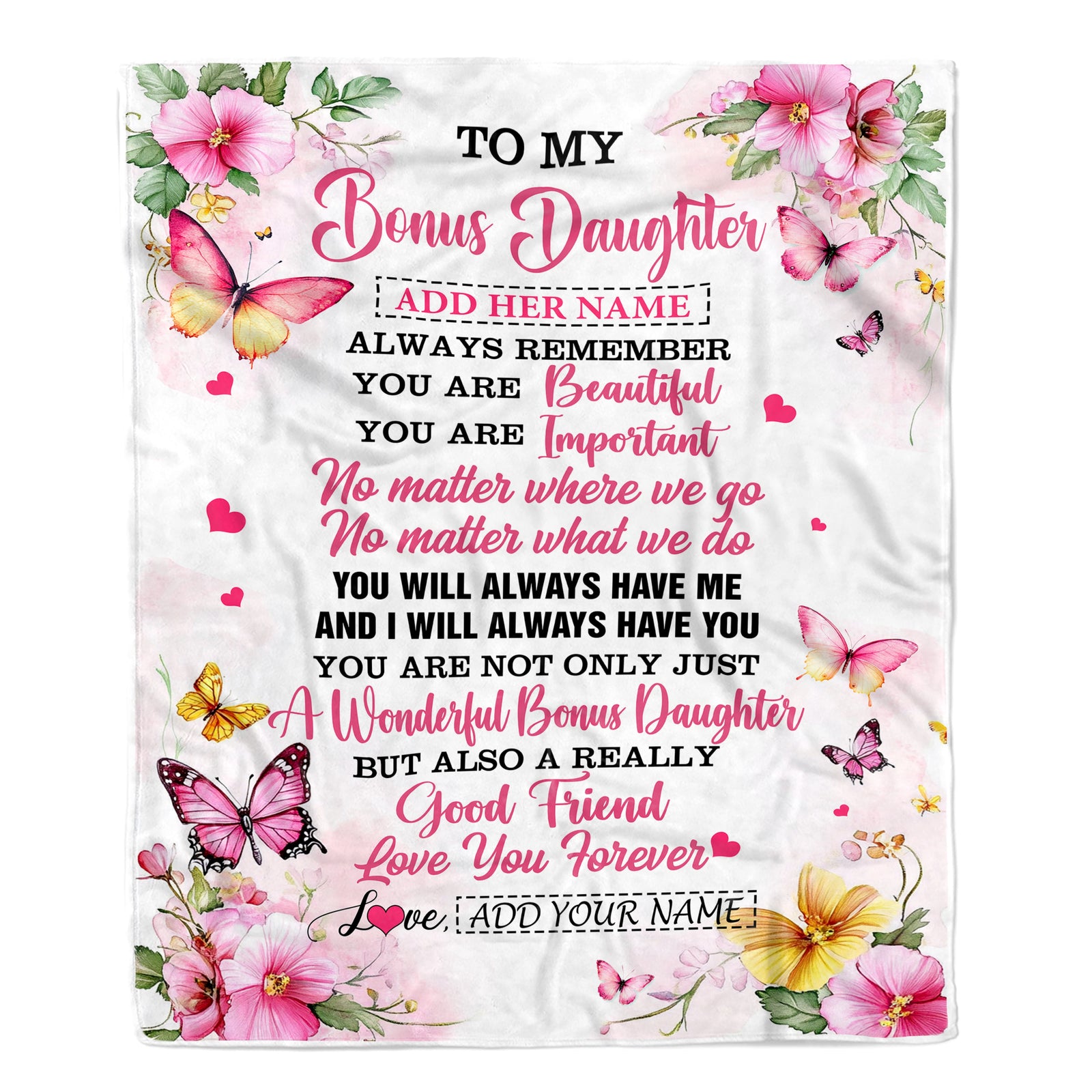 Personalized To My Bonus Daughter Gifts Blanket From Stepmom Stepdad You Are Beautiful Birthday Gifts For Stepdaughter Graduation Christmas Fleece Blanket | teecentury