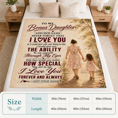 Personalized To My Bonus Daughter Gifts Blanket From Stepmom Stepdaughter Holding Hands Letter Birthday Gift Graduation Christmas Customized Fleece Blanket | teecentury