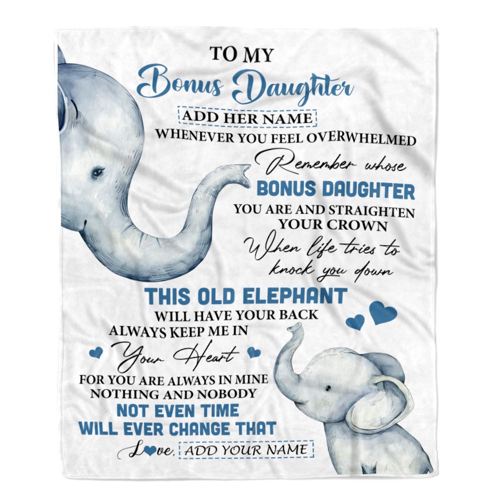 Personalized To My Bonus Daughter Gifts Blanket From Stepmom Whenever Elephant Unique Birthday Gifts For Stepdaughter Graduation Christmas Fleece Blanket | teecentury