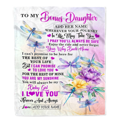 Personalized To My Bonus Daughter Gifts Blanket From Stepmom Wherever Your Journey In Life Dragonfly Stepdaughter Birthday Gifts Customized Fleece Blanket | teecentury