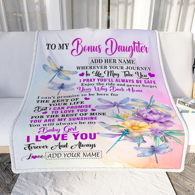 Personalized To My Bonus Daughter Gifts Blanket From Stepmom Wherever Your Journey In Life Dragonfly Stepdaughter Birthday Gifts Customized Fleece Blanket | teecentury