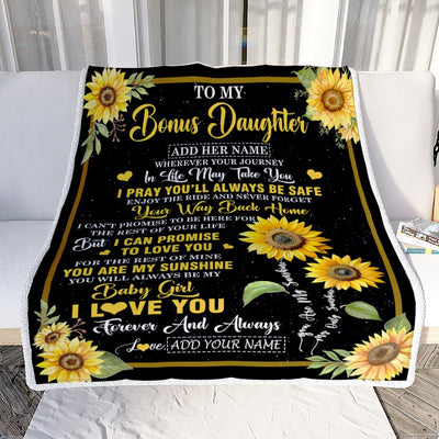 Personalized To My Bonus Daughter Gifts Blanket From Stepmom Wherever Your Journey In Life Sunflower Stepdaughter Birthday Gifts Custom Fleece Throw Blanket | teecentury