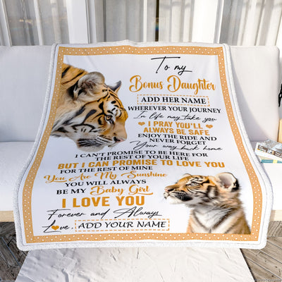 Personalized To My Bonus Daughter Gifts Blanket From Stepmom Wherever Your Journey In Life Tiger Stepdaughter Birthday Gifts Customized Fleece Throw Blanket | teecentury