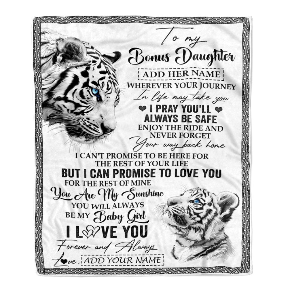 Personalized To My Bonus Daughter Gifts Blanket From Stepmom Wherever Your Journey In Life White Tier Stepdaughter Birthday Gifts Christmas Fleece Blanket | teecentury