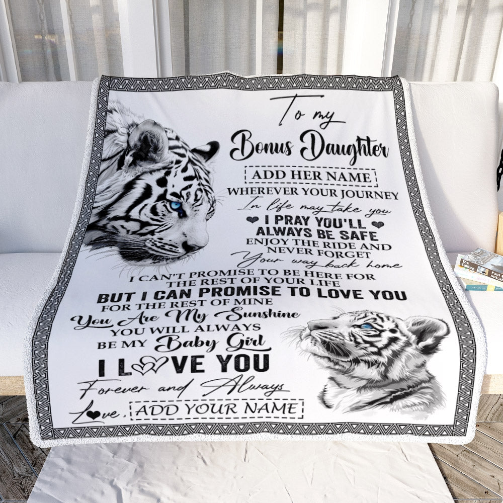 Personalized To My Bonus Daughter Gifts Blanket From Stepmom Wherever Your Journey In Life White Tier Stepdaughter Birthday Gifts Christmas Fleece Blanket | teecentury