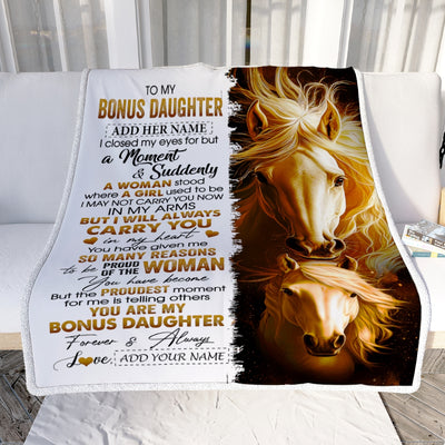 Personalized To My Bonus Daughter Gifts Blanket From Stepmother Dad I Close My Eyes Horse Stepdaughter Birthday Gifts Graduation Christmas Fleece Blanket | teecentury