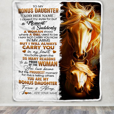 Personalized To My Bonus Daughter Gifts Blanket From Stepmother Dad I Close My Eyes Horse Stepdaughter Birthday Gifts Graduation Christmas Fleece Blanket | teecentury