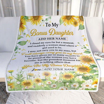 Personalized To My Bonus Daughter Gifts Blanket From Stepmother I Closed My Eyes Sunflower Best Stepdaughter Birthday Gifts Christmas Customized Fleece Blanket | teecentury