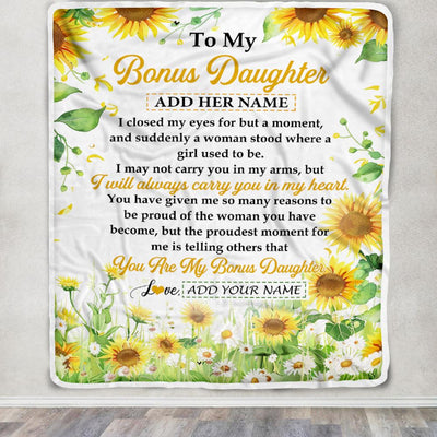 Personalized To My Bonus Daughter Gifts Blanket From Stepmother I Closed My Eyes Sunflower Best Stepdaughter Birthday Gifts Christmas Customized Fleece Blanket | teecentury