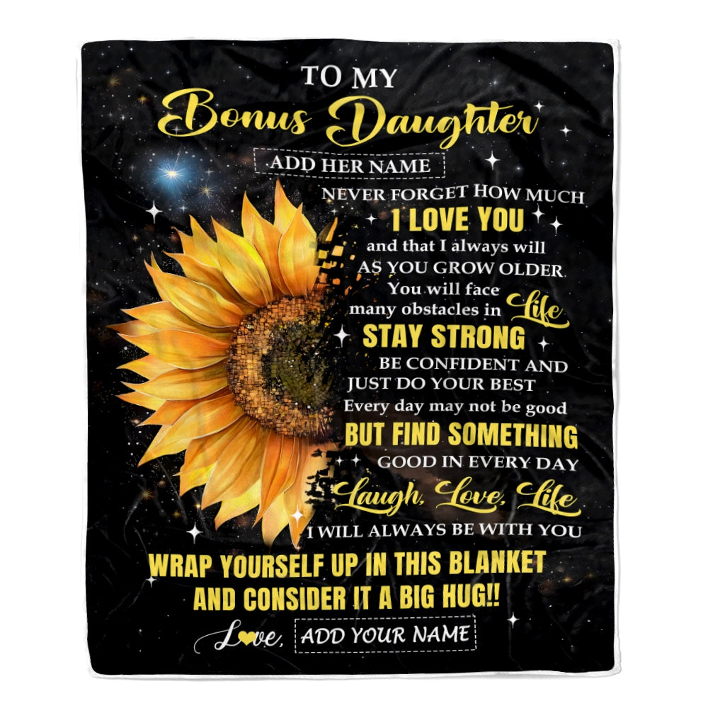 Personalized To My Bonus Daughter Gifts Blanket Purple Wood How Much I Love You Custom Stepdaughter Birthday Gifts Graduation Christmas Fleece Throw Blanket | teecentury