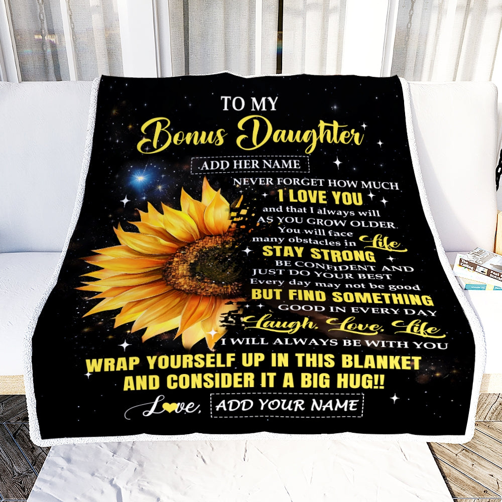 Personalized To My Bonus Daughter Gifts Blanket Purple Wood How Much I Love You Custom Stepdaughter Birthday Gifts Graduation Christmas Fleece Throw Blanket | teecentury