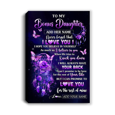 Personalized To My Bonus Daughter Gifts Canvas From Step Mom Floral Butterfly Love You Stepdaughter Birthday Gifts Graduation Christmas Custom Wall Art Framed Canvas | teecentury