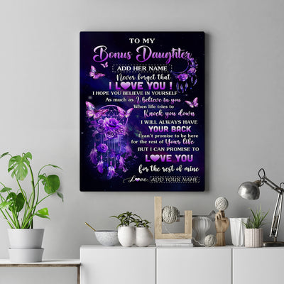 Personalized To My Bonus Daughter Gifts Canvas From Step Mom Floral Butterfly Love You Stepdaughter Birthday Gifts Graduation Christmas Custom Wall Art Framed Canvas | teecentury