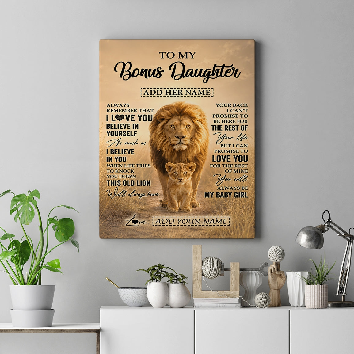 Personalized To My Bonus Daughter Gifts Canvas From Stepdad Always Remember Lion Gifts For Stepdaughter Birthday Graduation Christmas Custom Wall Art Framed Canvas | teecentury