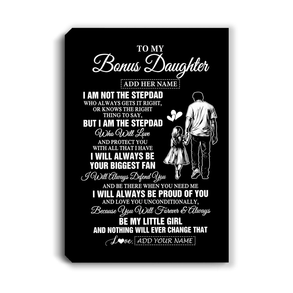 Personalized To My Bonus Daughter Gifts Canvas From Stepdad Biggest Fan Birthday Gifts For Stepdaughter From Stepfather Christmas Custom Wall Art Framed Canvas | teecentury