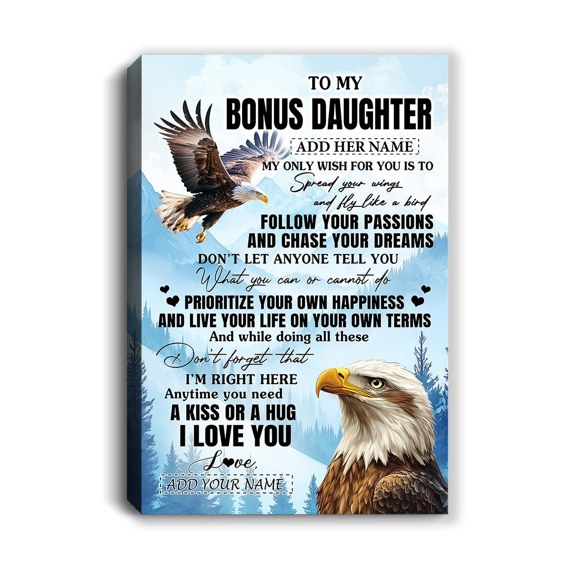 Personalized To My Bonus Daughter Gifts Canvas From Stepdad Eagle My Only Wish For You Stepdaughter Birthday Gifts Graduation Christmas Custom Art Print Framed Canvas | teecentury