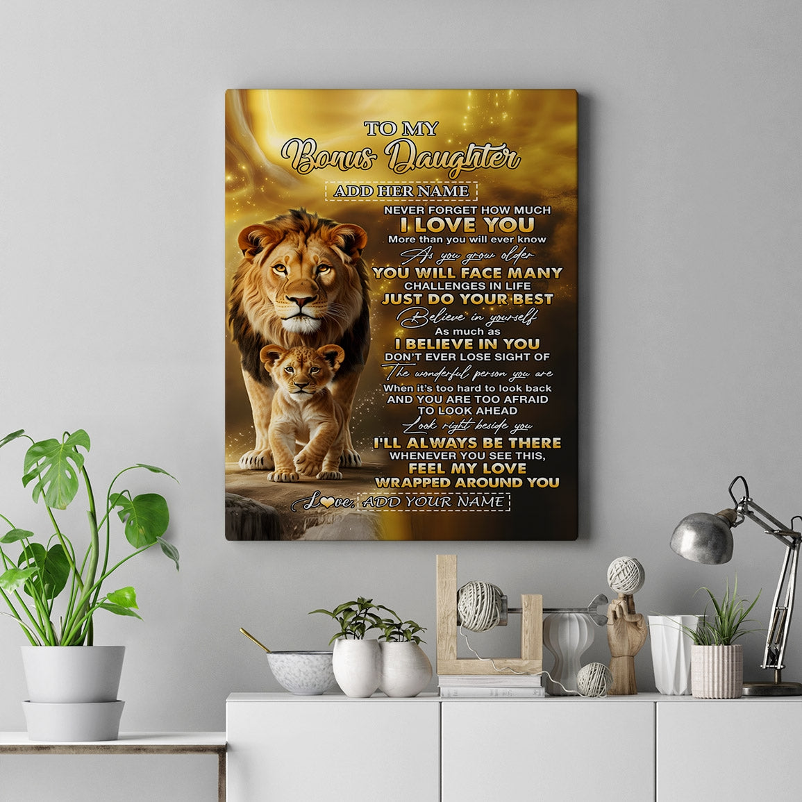 Personalized To My Bonus Daughter Gifts Canvas From Stepdad Never Forget How Much I Love You Lion Stepdaughter Birthday Gifts Christmas Custom Wall Art Framed Canvas | teecentury