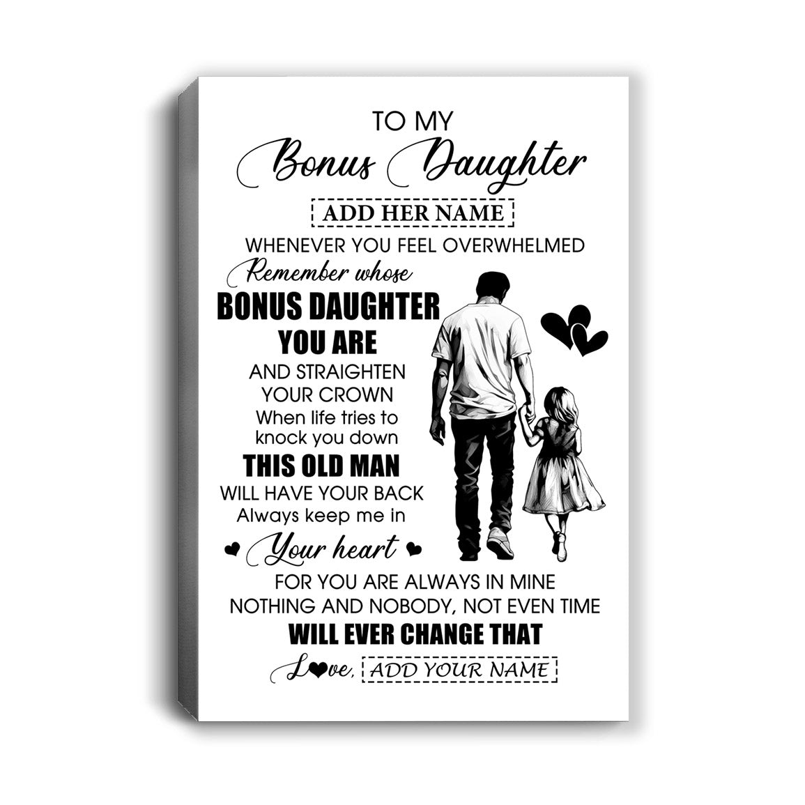 Personalized To My Bonus Daughter Gifts Canvas From Stepdad Whenever Man Unique Birthday Gifts For Stepdaughter Graduation Christmas Custom Art Print Framed Canvas | teecentury