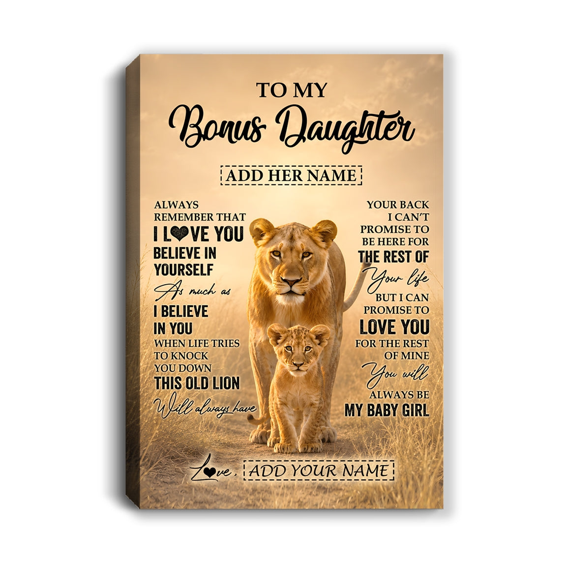 Personalized To My Bonus Daughter Gifts Canvas From Stepmom Always Remember Lion Gifts For Stepdaughter Birthday Graduation Christmas Custom Wall Art Framed Canvas | teecentury