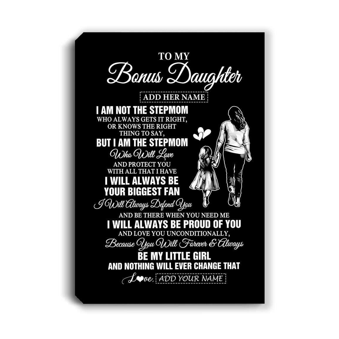 Personalized To My Bonus Daughter Gifts Canvas From Stepmom Biggest Fan Birthday Gifts For Stepdaughter From Stepmother Christmas Custom Wall Art Framed Canvas | teecentury