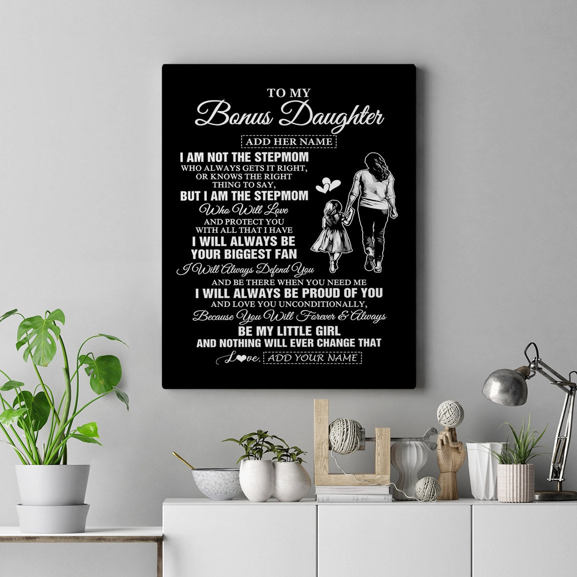 Personalized To My Bonus Daughter Gifts Canvas From Stepmom Biggest Fan Birthday Gifts For Stepdaughter From Stepmother Christmas Custom Wall Art Framed Canvas | teecentury