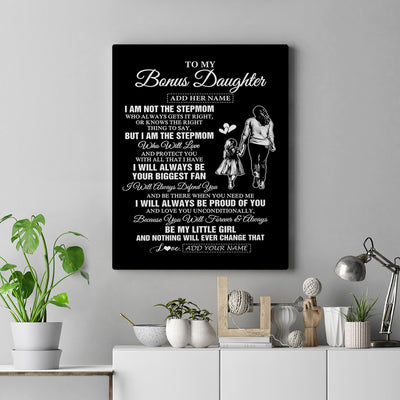 Personalized To My Bonus Daughter Gifts Canvas From Stepmom Biggest Fan Birthday Gifts For Stepdaughter From Stepmother Christmas Custom Wall Art Framed Canvas | teecentury