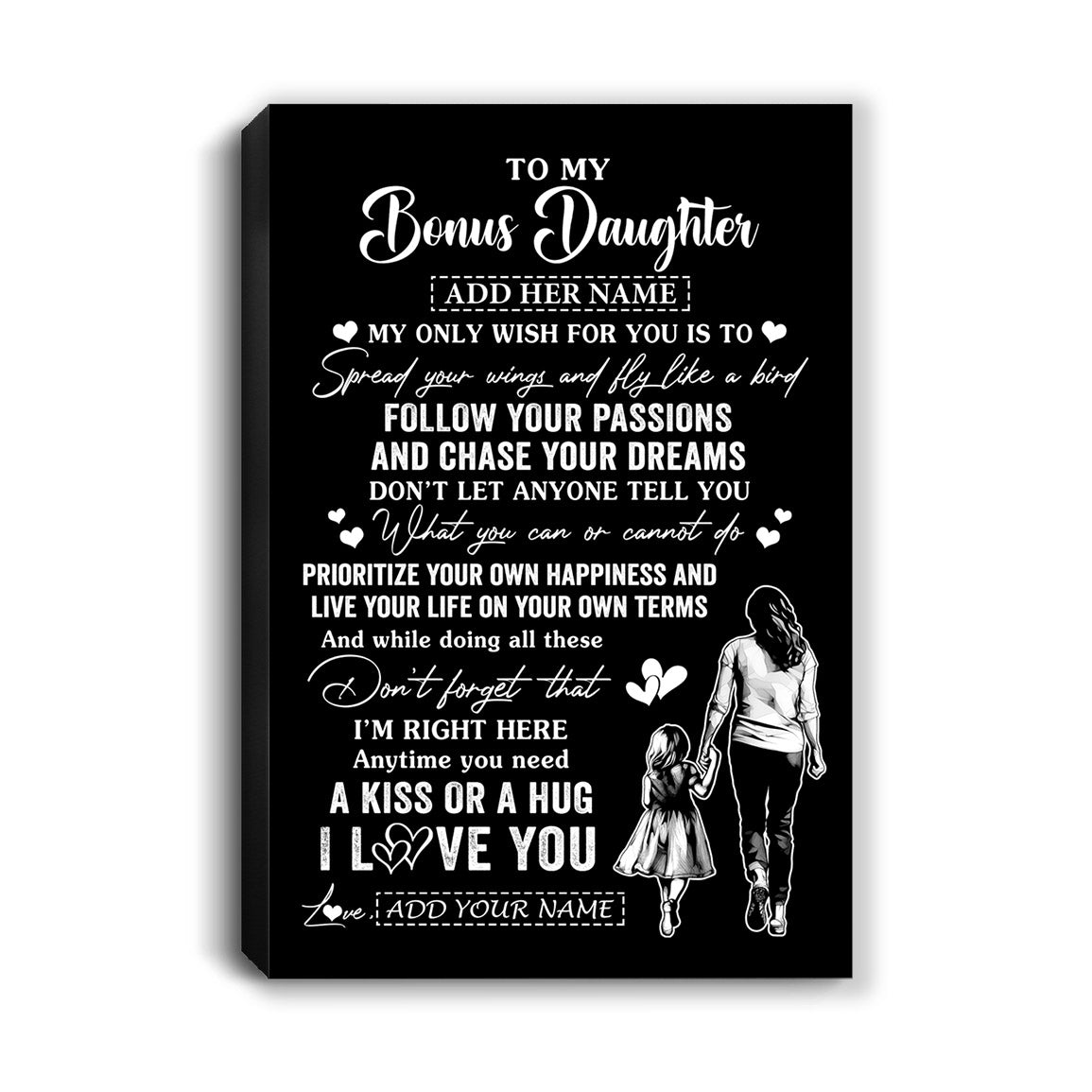 Personalized To My Bonus Daughter Gifts Canvas From Stepmom My Only Wish For You Stepdaughter Birthday Gifts Graduation Christmas Custom Wall Art Print Framed Canvas | teecentury