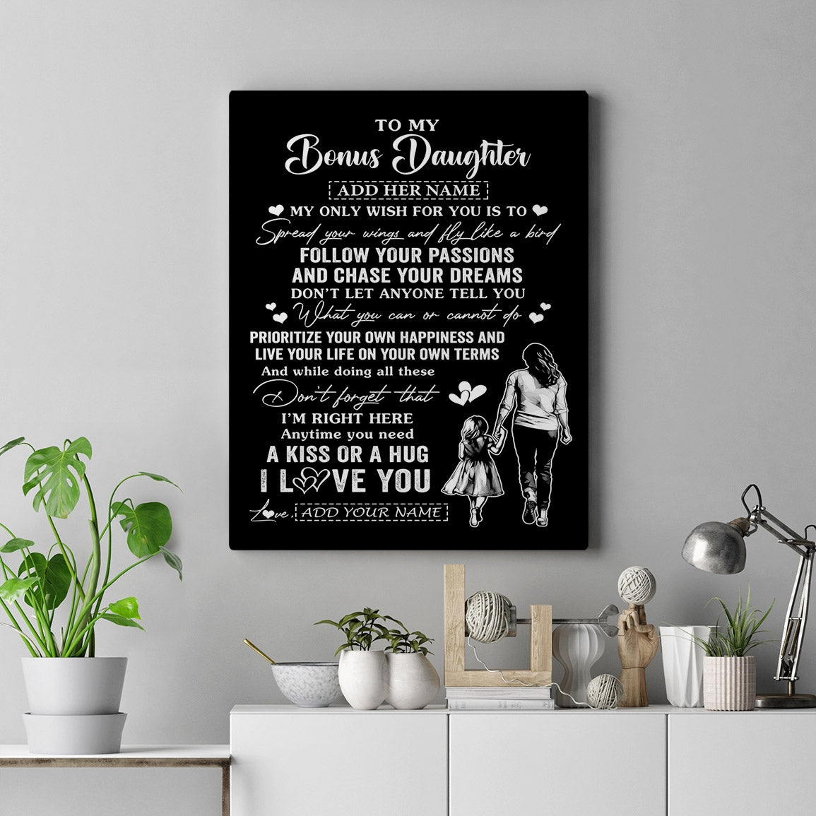 Personalized To My Bonus Daughter Gifts Canvas From Stepmom My Only Wish For You Stepdaughter Birthday Gifts Graduation Christmas Custom Wall Art Print Framed Canvas | teecentury