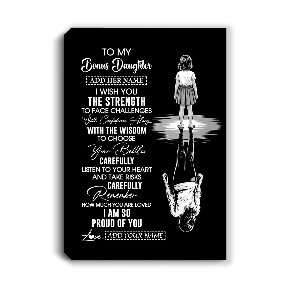 Personalized To My Bonus Daughter Gifts Canvas From Stepmom Stepdad I Wish You The Strength Stepdaughter Birthday Gifts Christmas Graduation Custom Wall Art Framed Canvas | teecentury