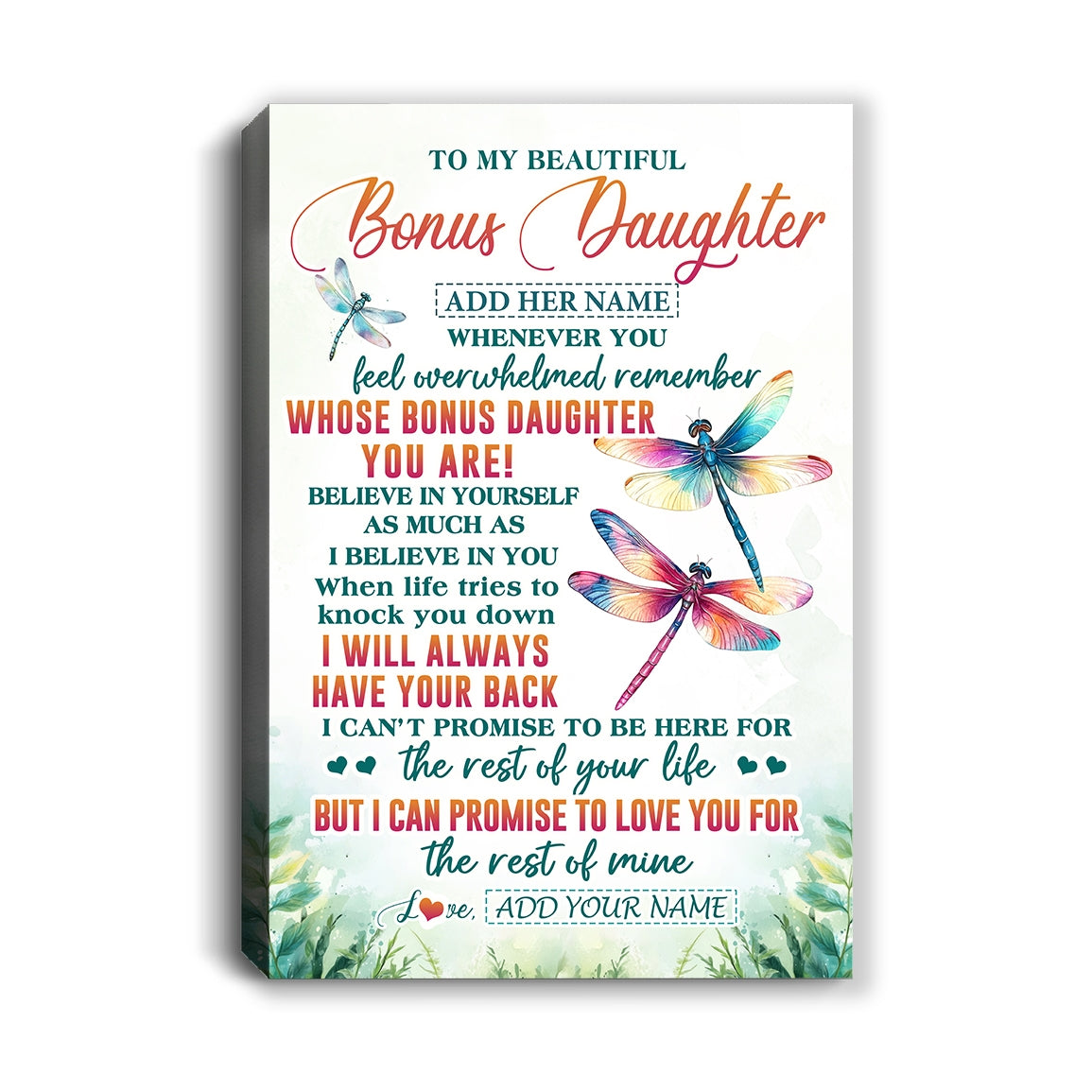 Personalized To My Bonus Daughter Gifts Canvas From Stepmom Stepdad Whenever You Feel Dragonfly Stepdaughter Birthday Gifts Christmas Custom Wall Art Framed Canvas | teecentury