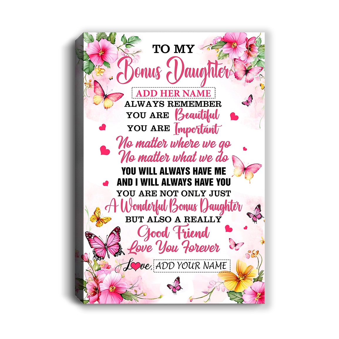Personalized To My Bonus Daughter Gifts Canvas From Stepmom Stepdad You Are Beautiful Birthday Gifts For Stepdaughter Graduation Christmas Custom Wall Art Framed Canvas | teecentury