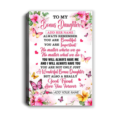 Personalized To My Bonus Daughter Gifts Canvas From Stepmom Stepdad You Are Beautiful Birthday Gifts For Stepdaughter Graduation Christmas Custom Wall Art Framed Canvas | teecentury