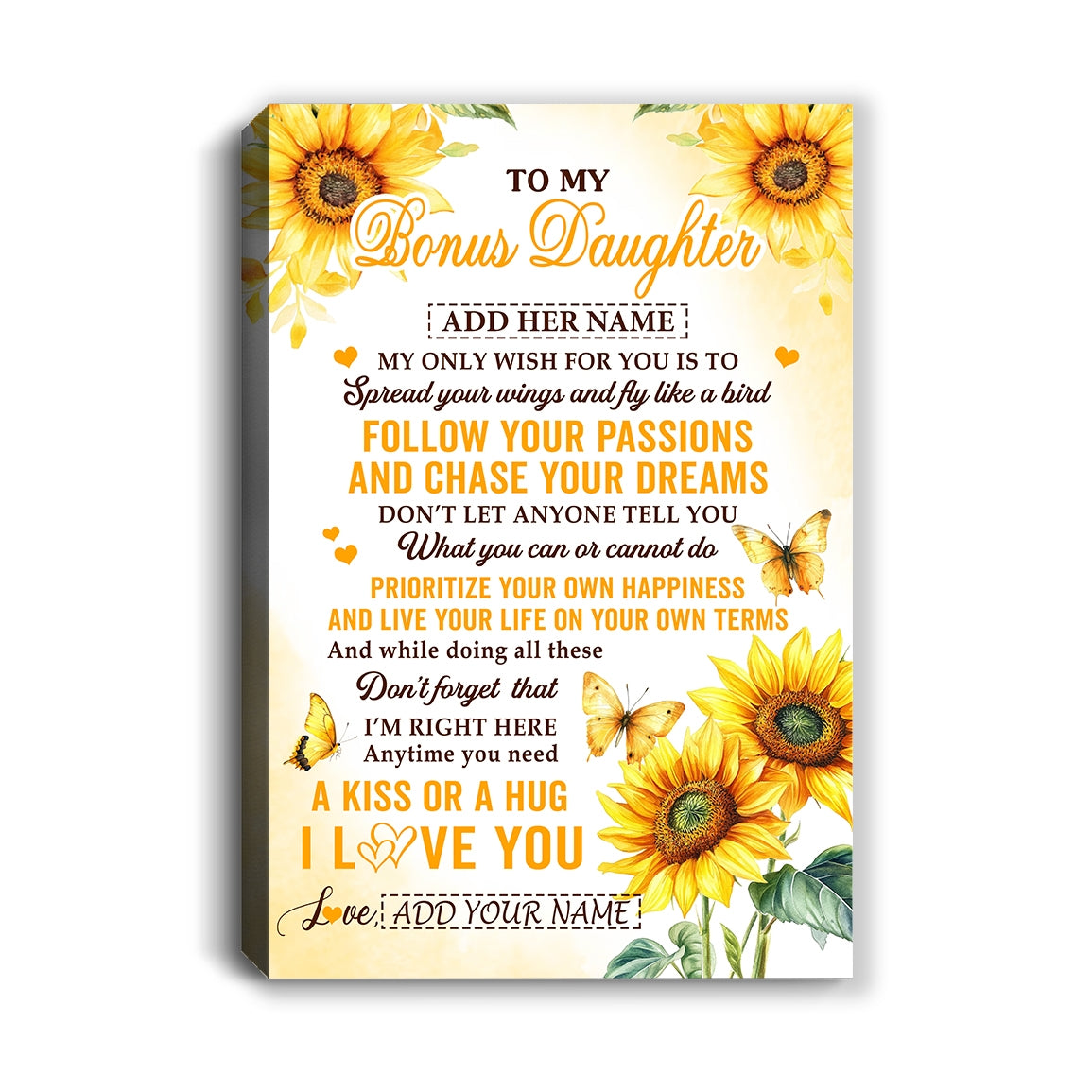Personalized To My Bonus Daughter Gifts Canvas From Stepmom Sunflower My Only Wish For You Stepdaughter Birthday Gifts Graduation Christmas Custom Art Framed Canvas | teecentury