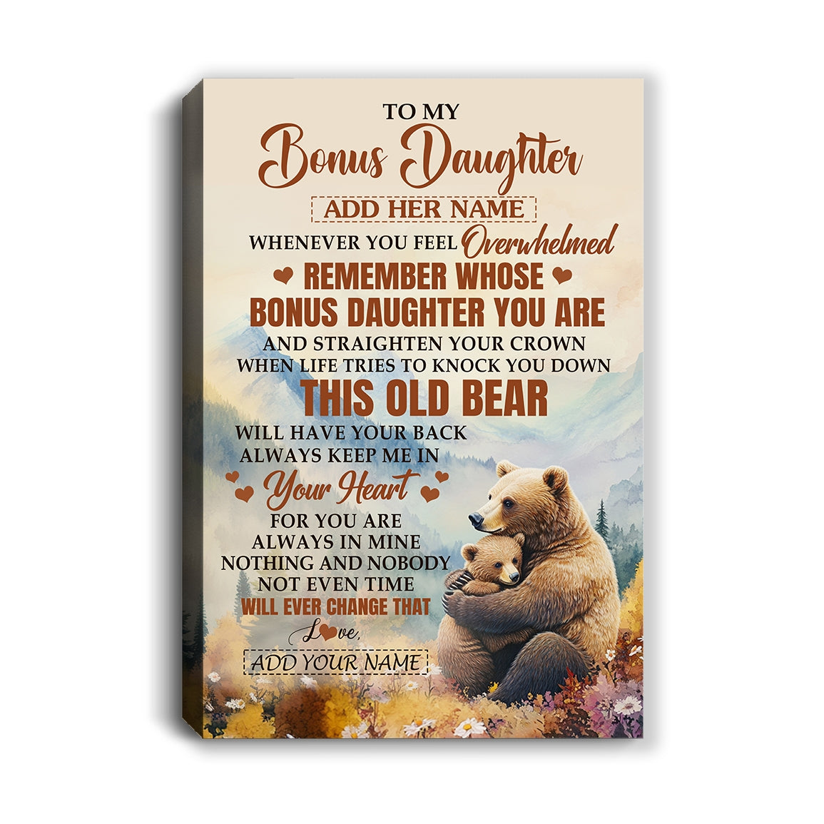 Personalized To My Bonus Daughter Gifts Canvas From Stepmom Whenever Bear Unique Birthday Gifts For Stepdaughter Graduation Christmas Custom  Art Print Framed Canvas | teecentury