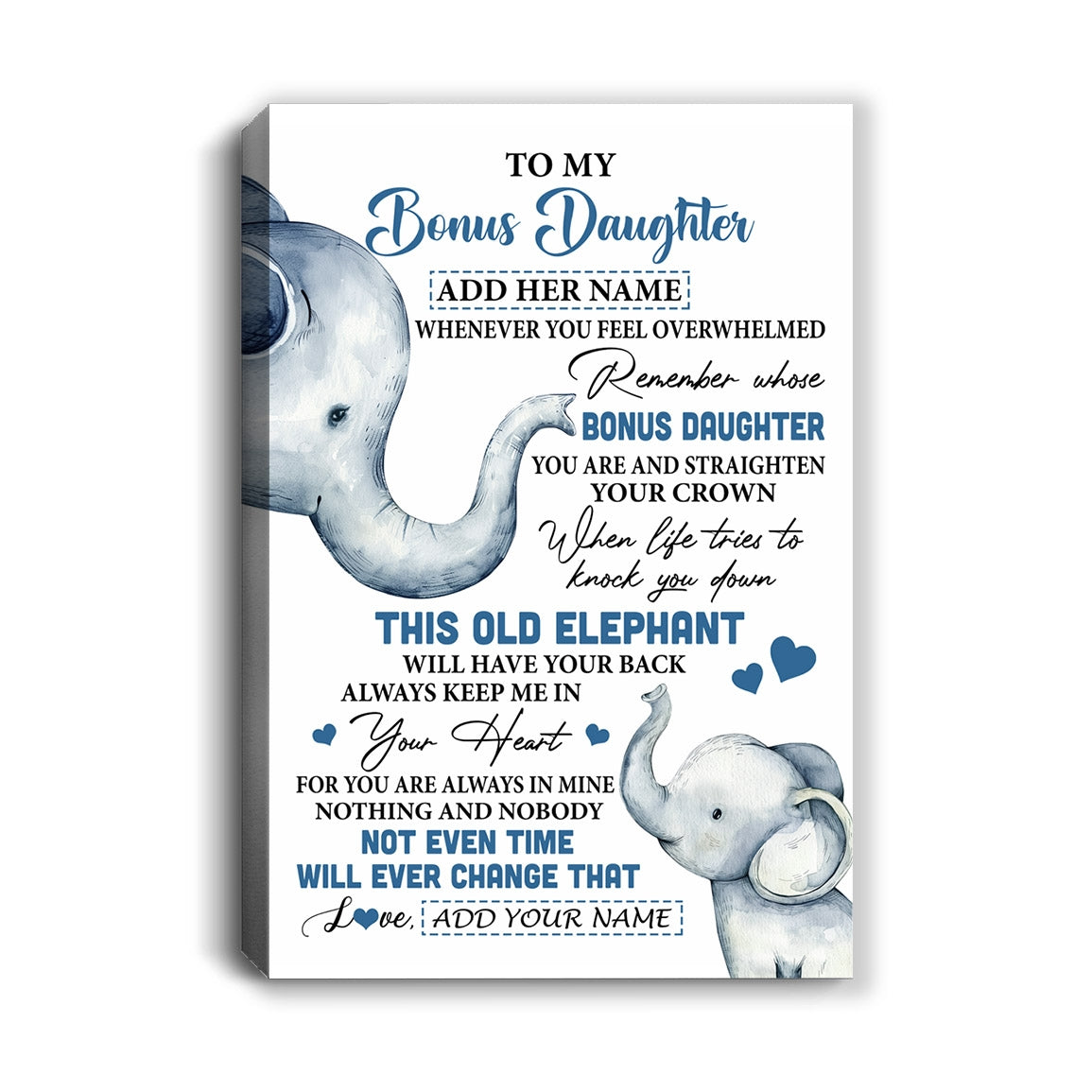 Personalized To My Bonus Daughter Gifts Canvas From Stepmom Whenever Elephant Unique Birthday Gifts For Stepdaughter Graduation Christmas Custom Print Framed Canvas | teecentury