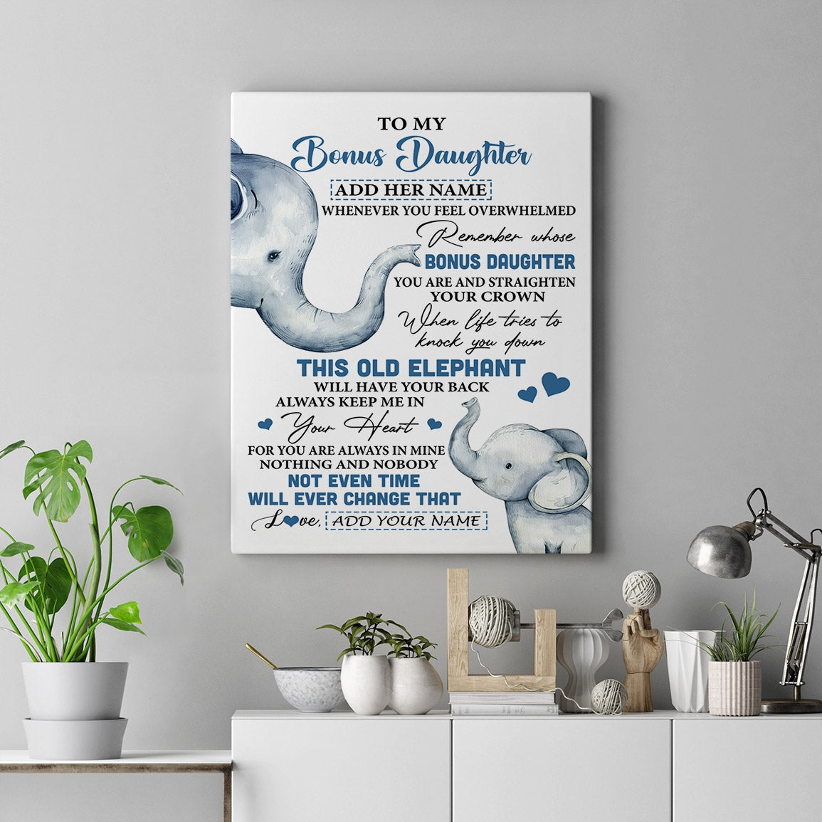 Personalized To My Bonus Daughter Gifts Canvas From Stepmom Whenever Elephant Unique Birthday Gifts For Stepdaughter Graduation Christmas Custom Print Framed Canvas | teecentury