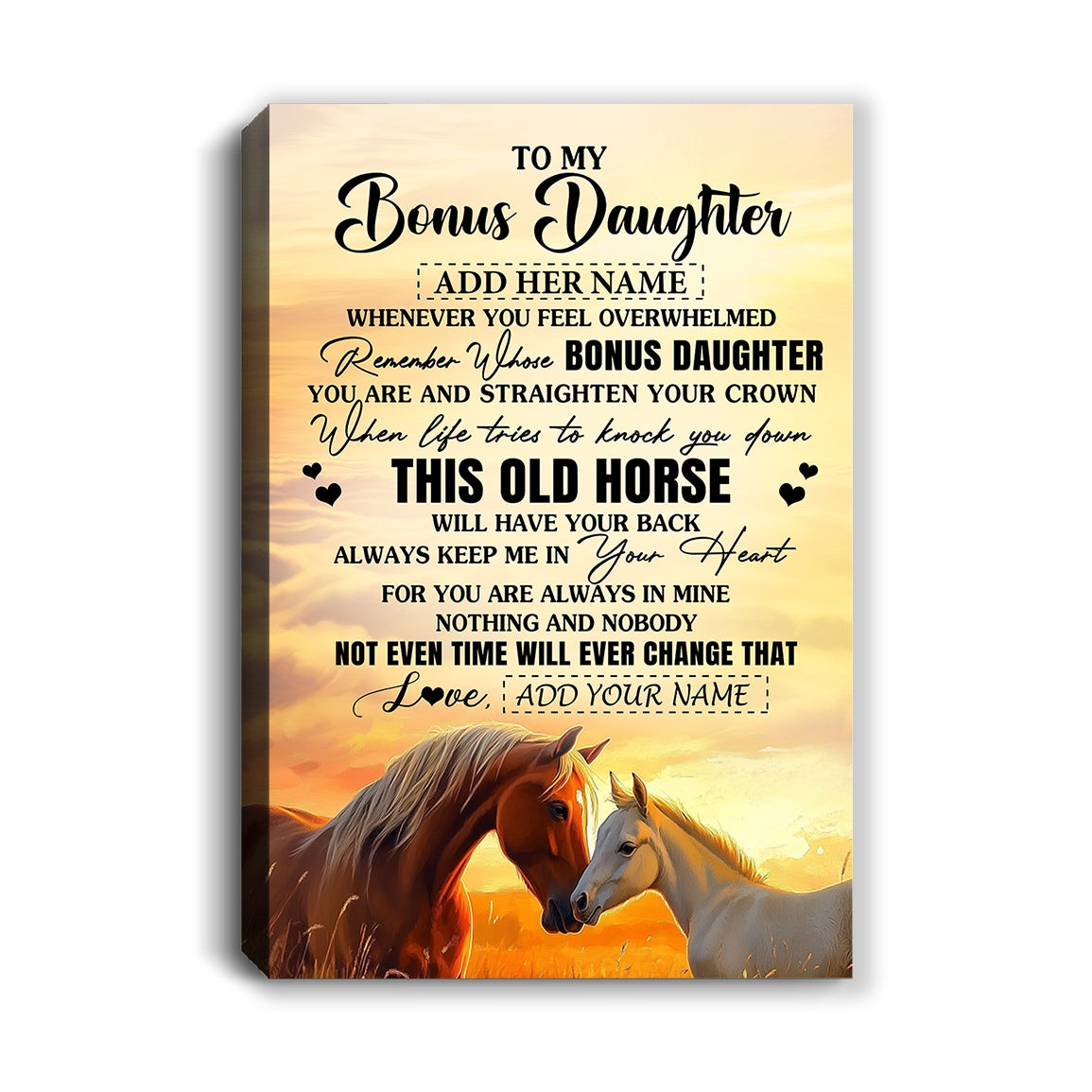 Personalized To My Bonus Daughter Gifts Canvas From Stepmom Whenever Horse Unique Birthday Gifts For Stepdaughter Graduation Christmas Custom Print Framed Canvas | teecentury