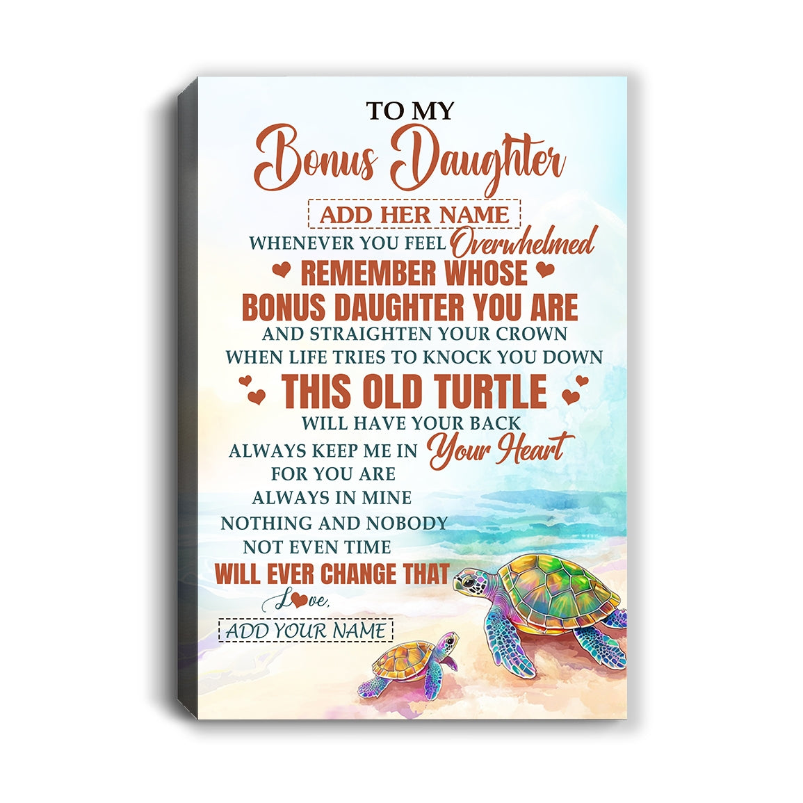 Personalized To My Bonus Daughter Gifts Canvas From Stepmom Whenever Turtle Unique Birthday Gifts For Stepdaughter Graduation Christmas Custom Print Framed Canvas | teecentury