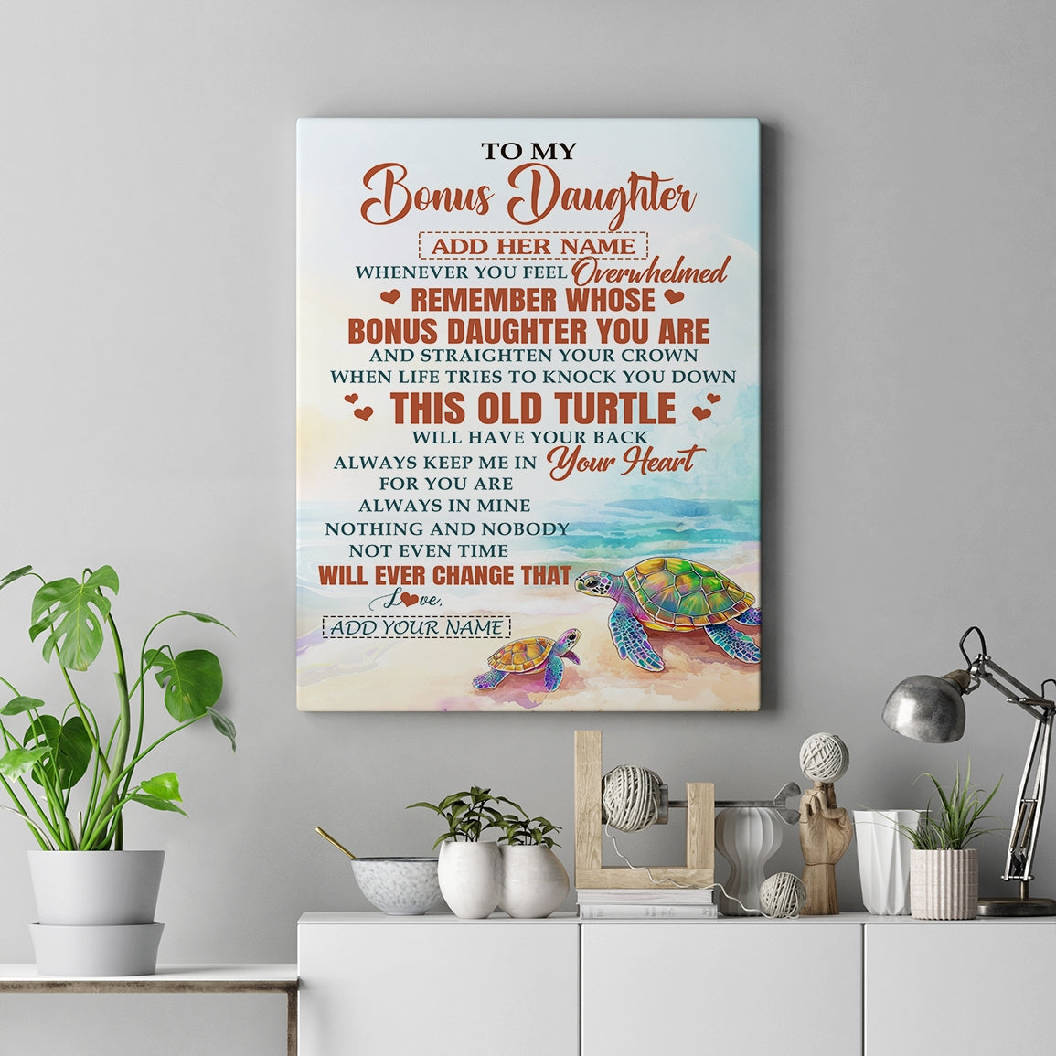 Personalized To My Bonus Daughter Gifts Canvas From Stepmom Whenever Turtle Unique Birthday Gifts For Stepdaughter Graduation Christmas Custom Print Framed Canvas | teecentury