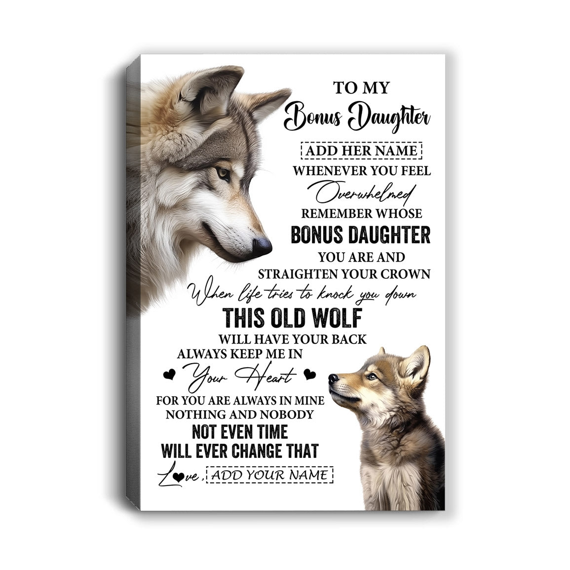 Personalized To My Bonus Daughter Gifts Canvas From Stepmom Whenever Wolf Unique Birthday For Stepdaughter Graduation Christmas Custom Wall Art Print Framed Canvas | teecentury