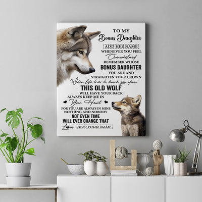 Personalized To My Bonus Daughter Gifts Canvas From Stepmom Whenever Wolf Unique Birthday For Stepdaughter Graduation Christmas Custom Wall Art Print Framed Canvas | teecentury
