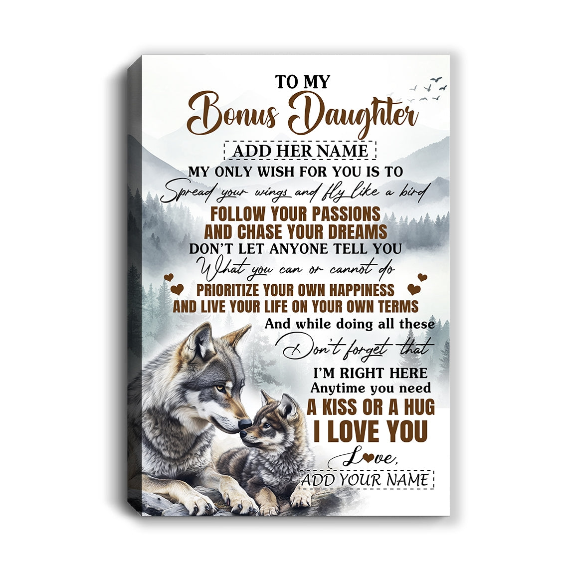 Personalized To My Bonus Daughter Gifts Canvas From Stepmom Wolf My Only Wish For You Stepdaughter Birthday Gifts Graduation Christmas Custom Wall Art Framed Canvas | teecentury