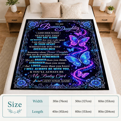 Personalized To My Bonus Daughter Gifts From Dad Mom Blanket Galaxy Butterfly Always Remember Custom Gift For Stepdaughter Birthday Christmas Fleece Blanket | teecentury