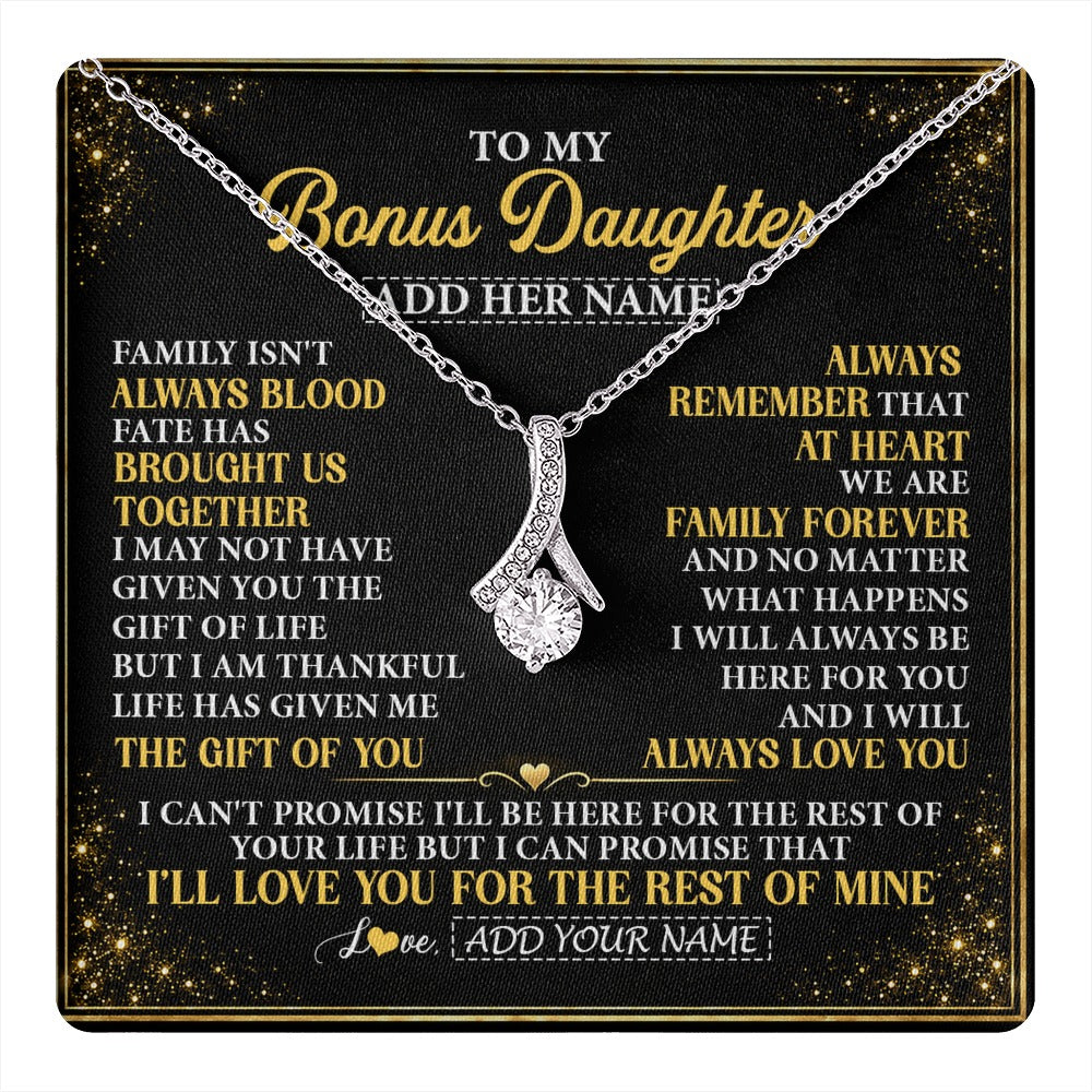 Alluring Beauty Necklace 14K White Gold Finish | 1 | Personalized To My Bonus Daughter Gifts From Mom Dad Family Forever Neclace For Step Daughter Birthday Gifts Christmas Customized Gift Box Message Card | https://teecentury.