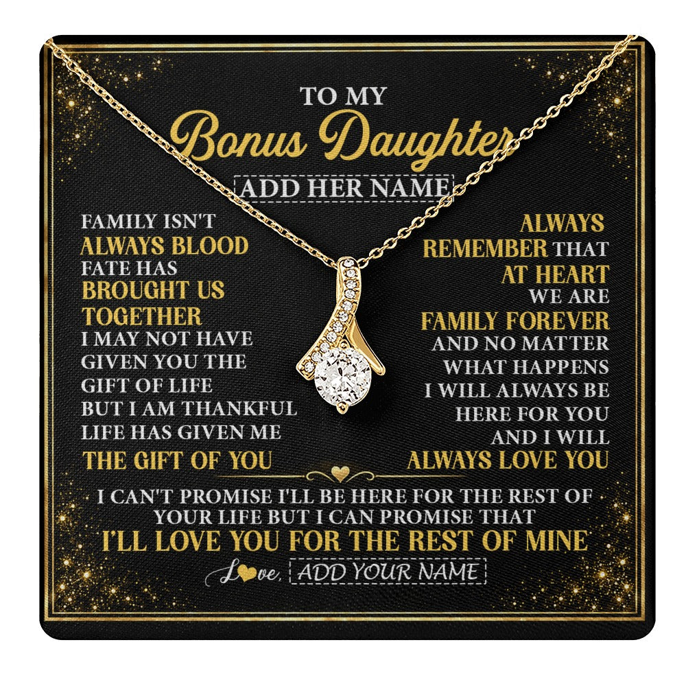Alluring Beauty Necklace 18K Yellow Gold Finish | 1 | Personalized To My Bonus Daughter Gifts From Mom Dad Family Forever Neclace For Step Daughter Birthday Gifts Christmas Customized Gift Box Message Card | https://teecentury.