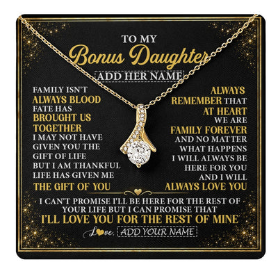 Alluring Beauty Necklace 18K Yellow Gold Finish | 1 | Personalized To My Bonus Daughter Gifts From Mom Dad Family Forever Neclace For Step Daughter Birthday Gifts Christmas Customized Gift Box Message Card | https://teecentury.