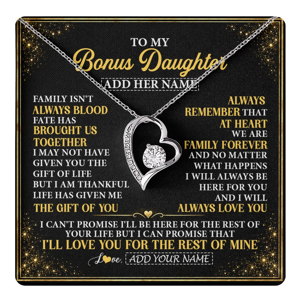 Forever Love Necklace 14K White Gold Finish | 1 | Personalized To My Bonus Daughter Gifts From Mom Dad Family Forever Neclace For Step Daughter Birthday Gifts Christmas Customized Gift Box Message Card | https://teecentury.