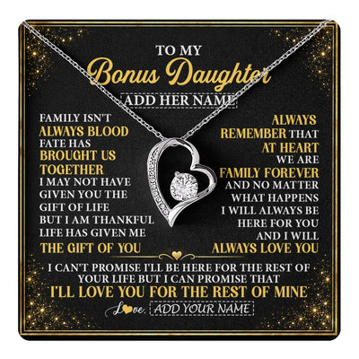 Forever Love Necklace 14K White Gold Finish | 1 | Personalized To My Bonus Daughter Gifts From Mom Dad Family Forever Neclace For Step Daughter Birthday Gifts Christmas Customized Gift Box Message Card | https://teecentury.
