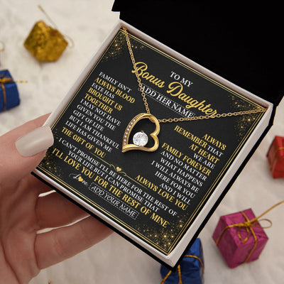 Forever Love Necklace 18K Yellow Gold Finish | 2 | Personalized To My Bonus Daughter Gifts From Mom Dad Family Forever Neclace For Step Daughter Birthday Gifts Christmas Customized Gift Box Message Card | https://teecentury.
