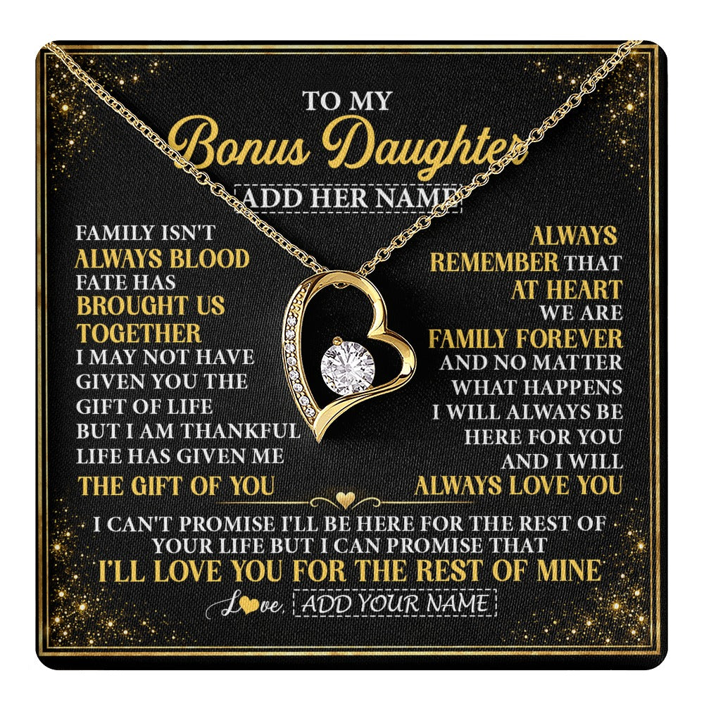 Forever Love Necklace 18K Yellow Gold Finish | 1 | Personalized To My Bonus Daughter Gifts From Mom Dad Family Forever Neclace For Step Daughter Birthday Gifts Christmas Customized Gift Box Message Card | https://teecentury.